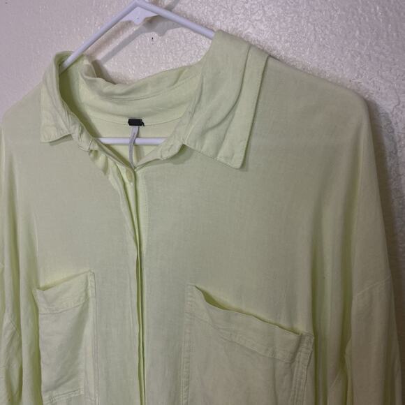 YFB Young Fabulous & Broke Lime Yellow Button Down Linen Blend Shirt Dress Sz S - Picture 4 of 10